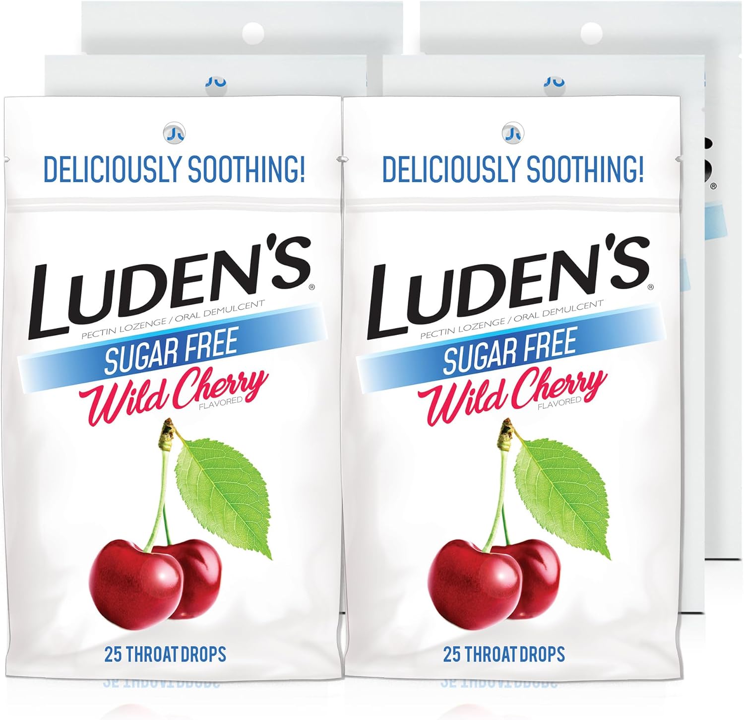 Luden's Sugar Free Wild Cherry Throat Drops front view packaging for sore throat relief.