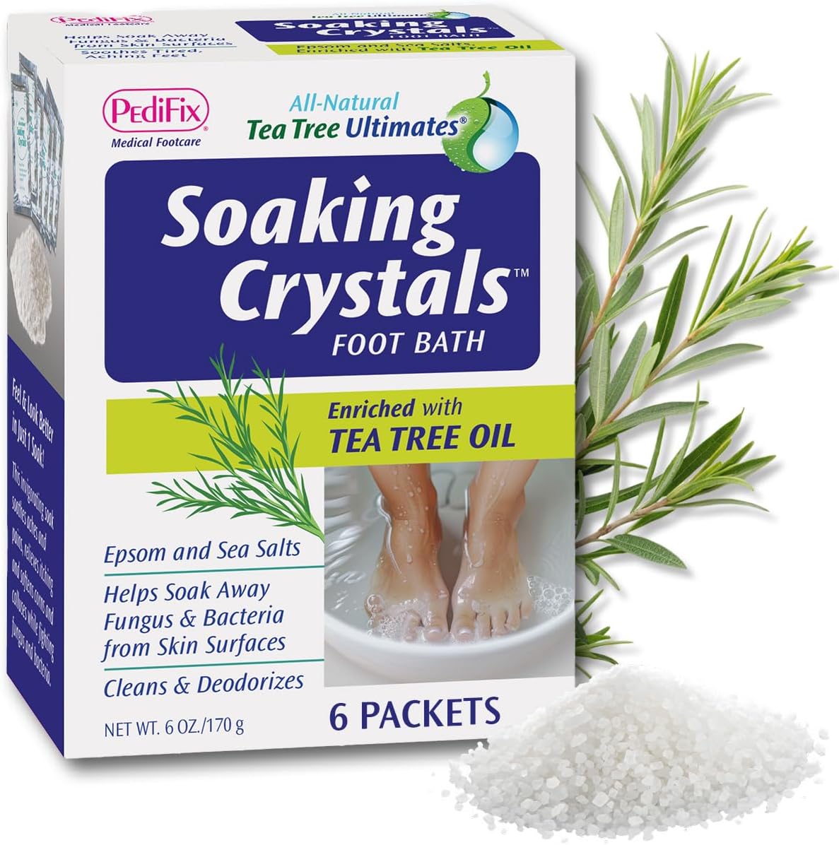 PediFix Soaking Crystals Foot Bath front view of the packaging box showing the 6 packets count