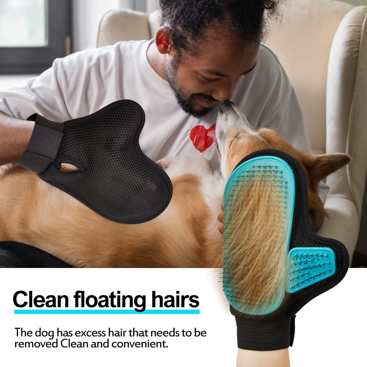 Adjustable wrist strap on Beenefits pet grooming glove