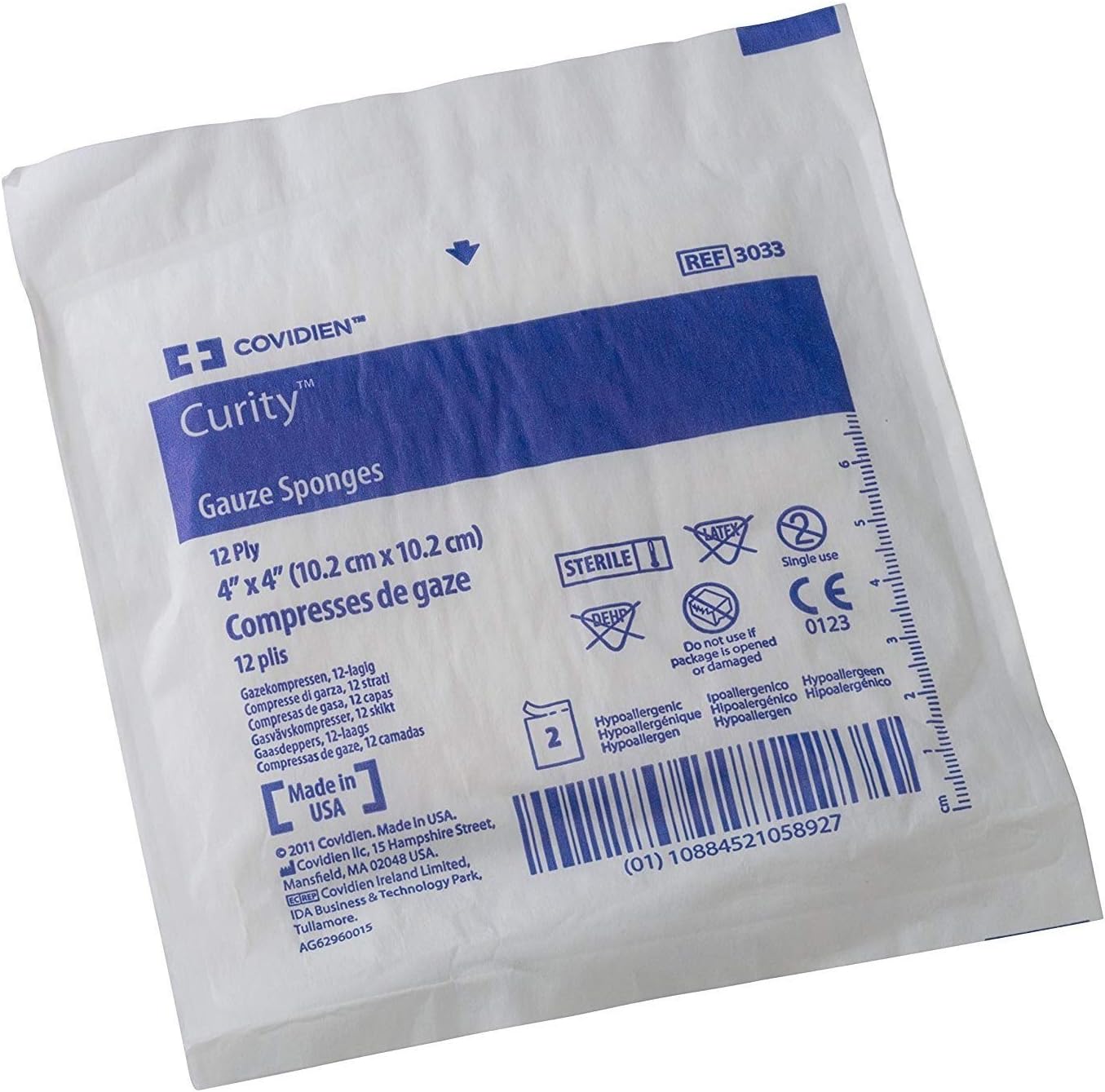 Health Care Logistics 3033 Curity Gauze Sponge front view showing sterile packaging