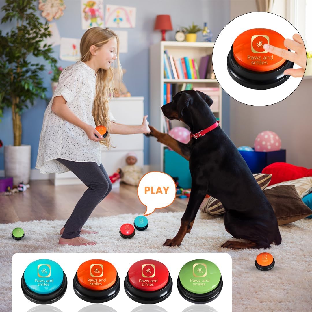 Packaging box of the Paws and Smiles talking button gift set for pet learning