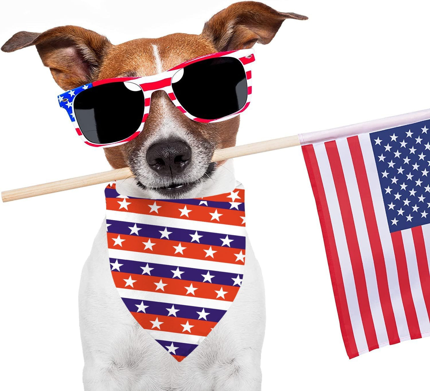 Close up view of the premium double sided stitching on the American flag themed dog scarf