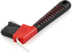 Youven purple horse hoof brush hanging in tack room