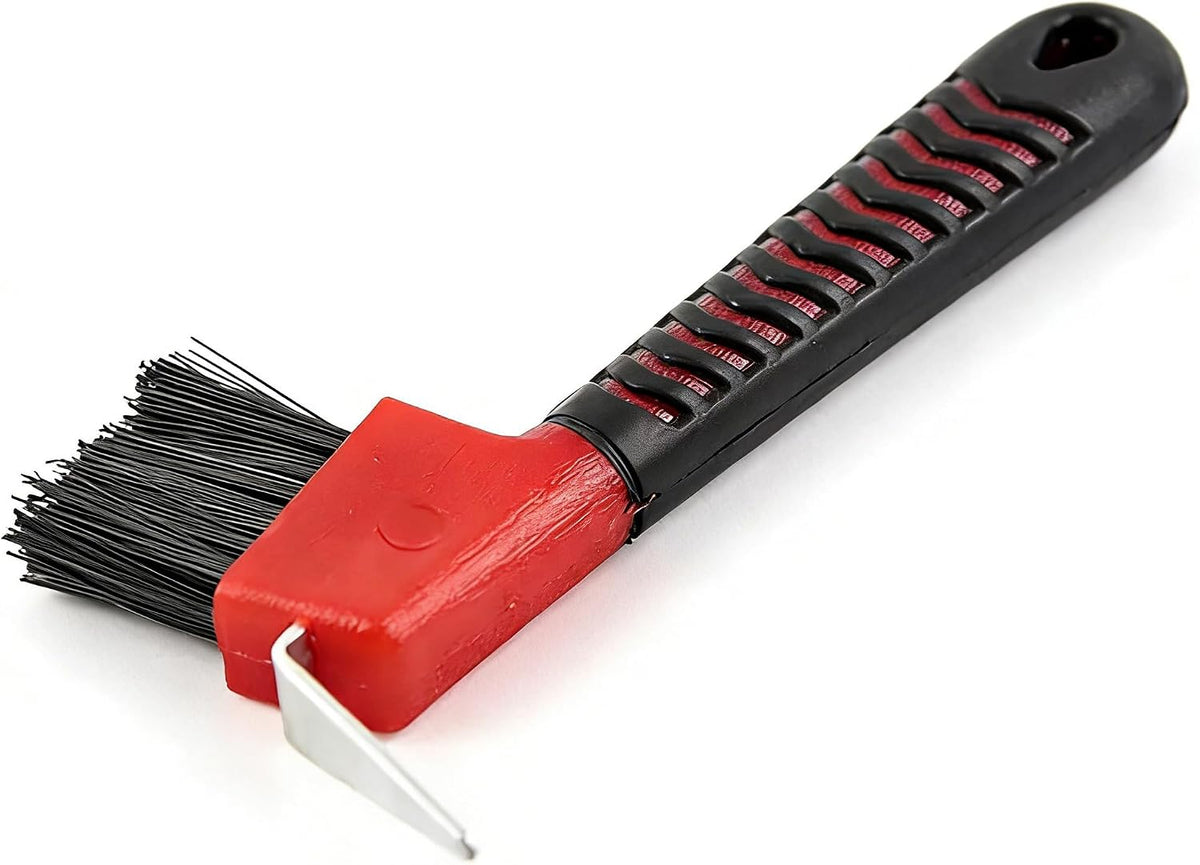 Youven purple horse hoof brush hanging in tack room