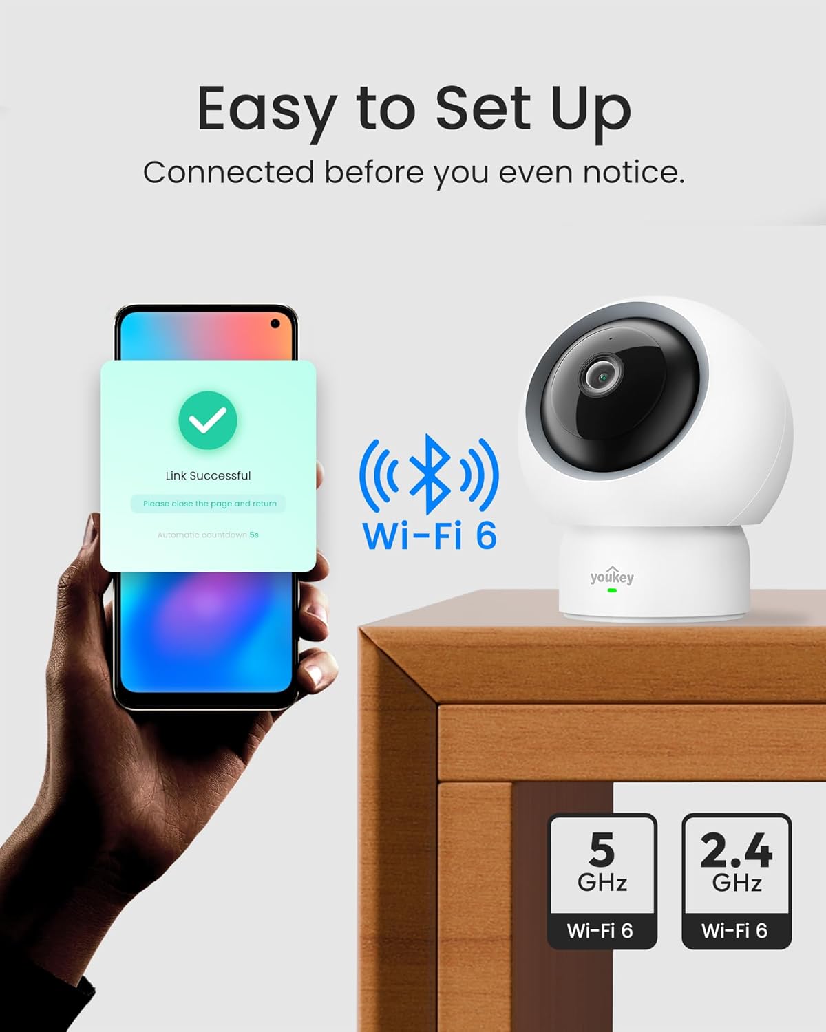 youkey 2.5K Indoor Pet Security Camera, Two-Way Audio Chat to Your Pets, AI Pet/Human Detection, 360 degrees AI Human Tracking, Privacy Mode, No Monthly Fees, Night Vision, WiFi 62.4GHz & 5GHz - Image 9