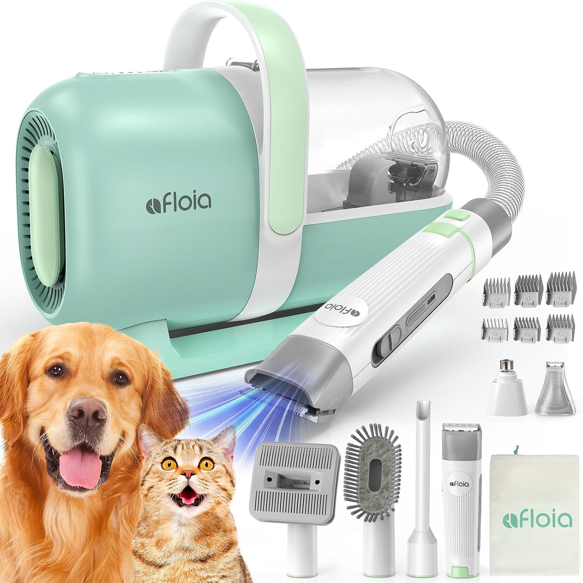 Afloia 6-in-1 Dog Grooming Kit, Pet Grooming Vacuum for Shedding, Dog Hair Vacuum with Clipper Nail Trimmer Grinder, Pet Brush Groomer at Home, Low Noise Cats Hair Remover, 1.5L Dust Cup, White - Image 10