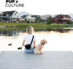 Pup Culture dog walking bag being worn as a stylish crossbody chest sling during puppy training