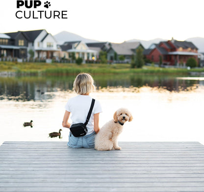 Pup Culture dog walking bag being worn as a stylish crossbody chest sling during puppy training