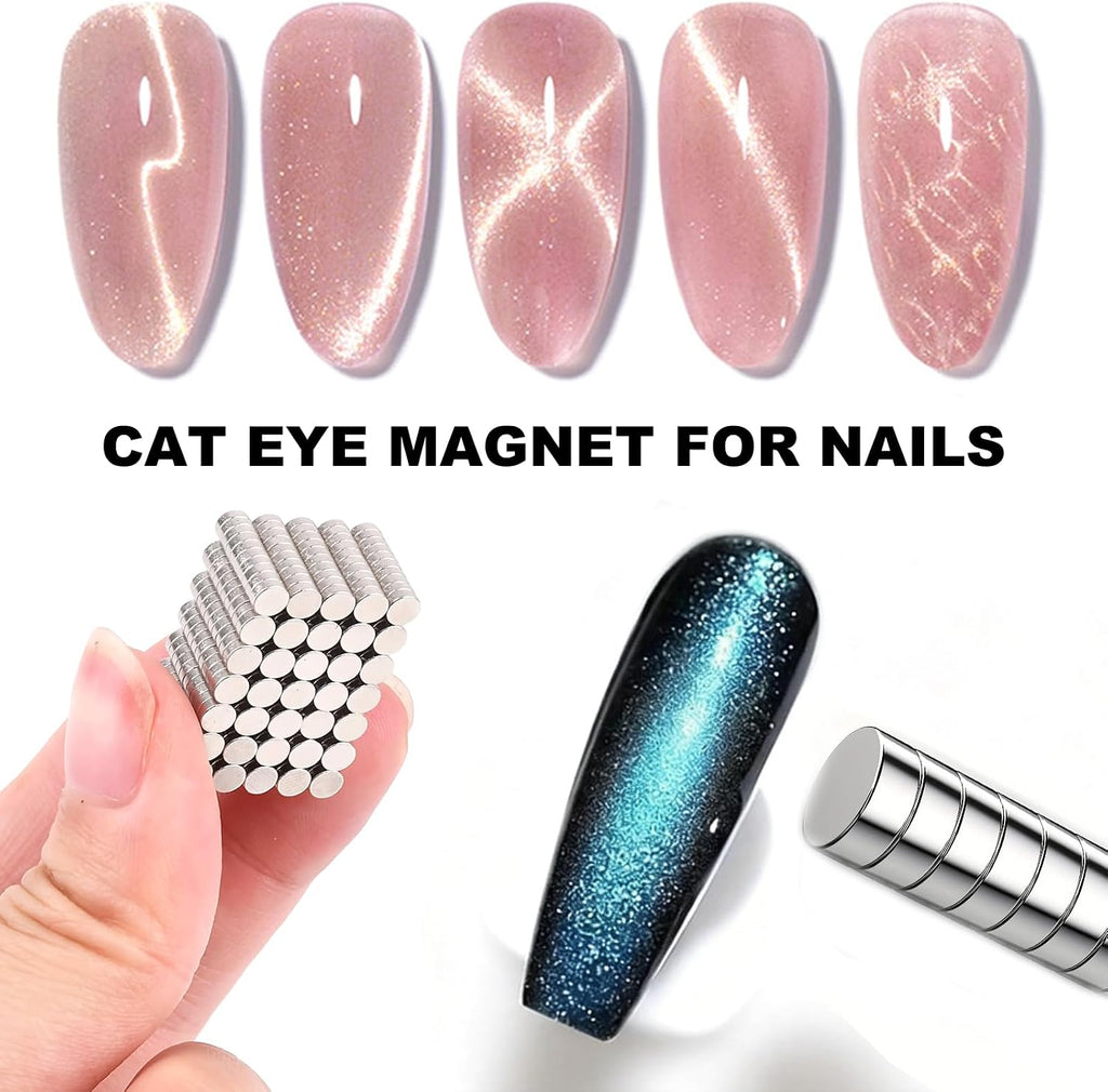 Neodymium small disc magnets stacked on a metal clipper to measure artificial acrylic nail length.