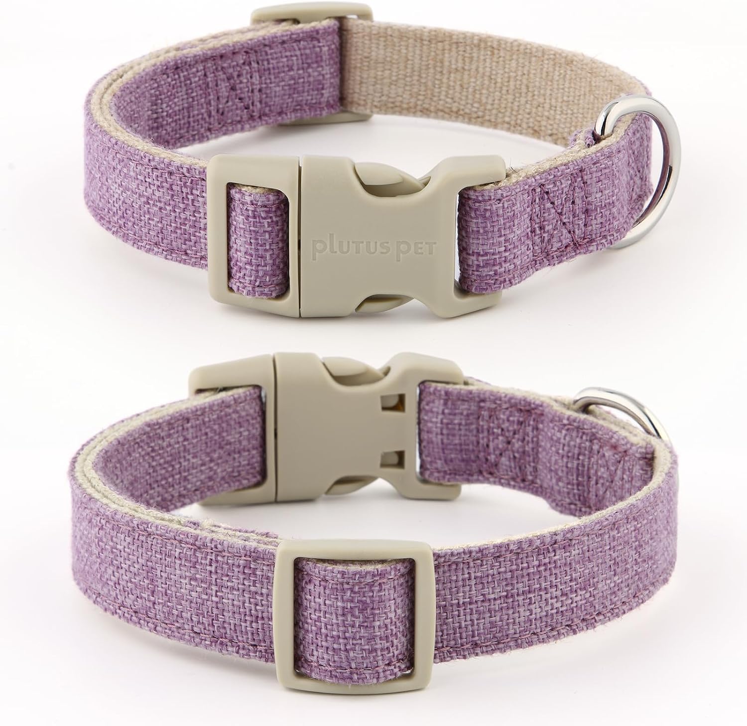 Close up of sustainable cotton hemp fabric on lavender dog collar