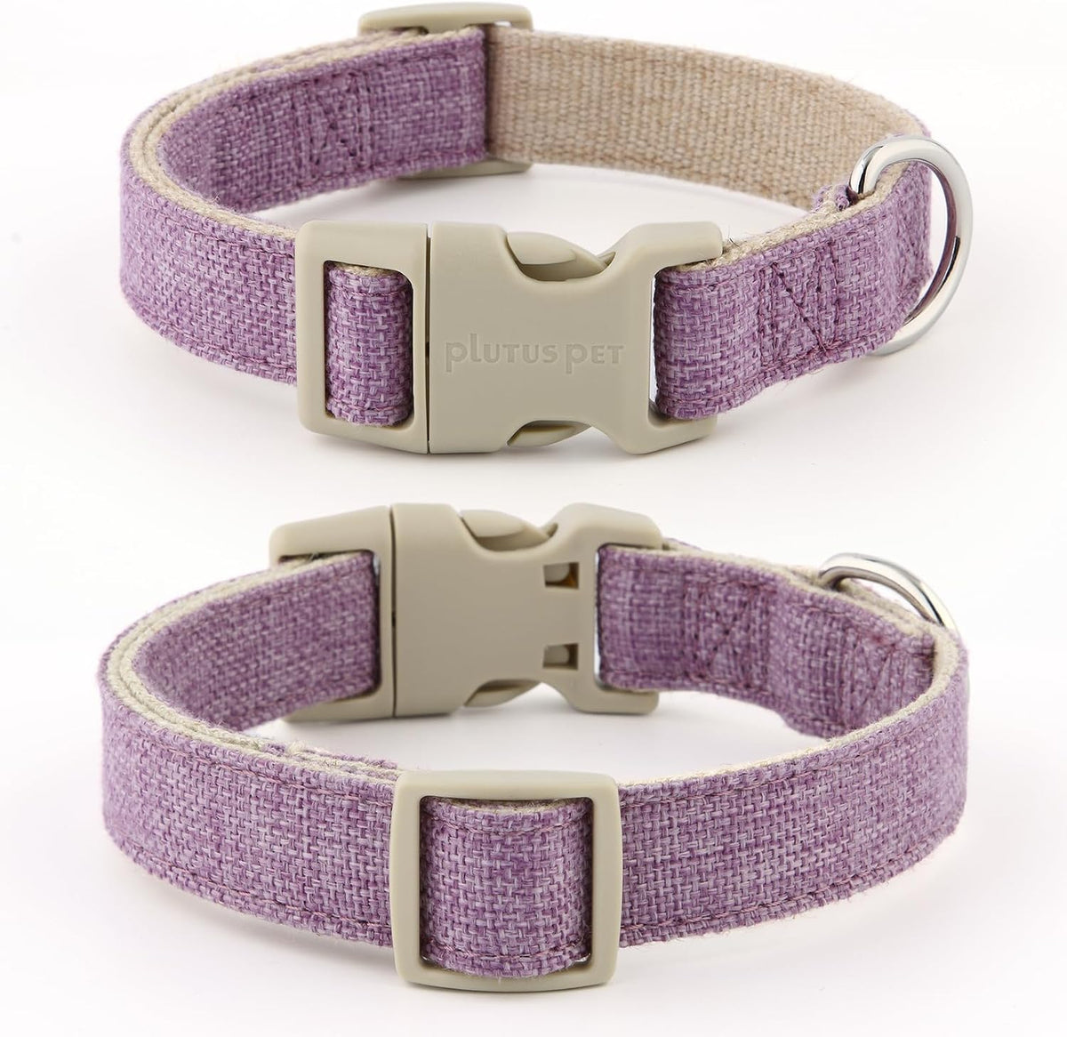 Close up of sustainable cotton hemp fabric on lavender dog collar