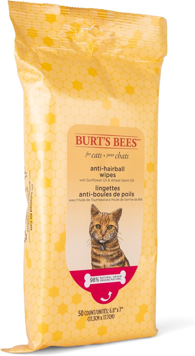 Burt's Bees for Pets Anti-Hairball Wipes for Cats, Sunflower Oil and Wheat Germ Oil, 98% Natural Origin, Cruelty-Free Cat Hairball Remedy Wipes, pH Balanced, Made in the USA, 50 Count - Image 9