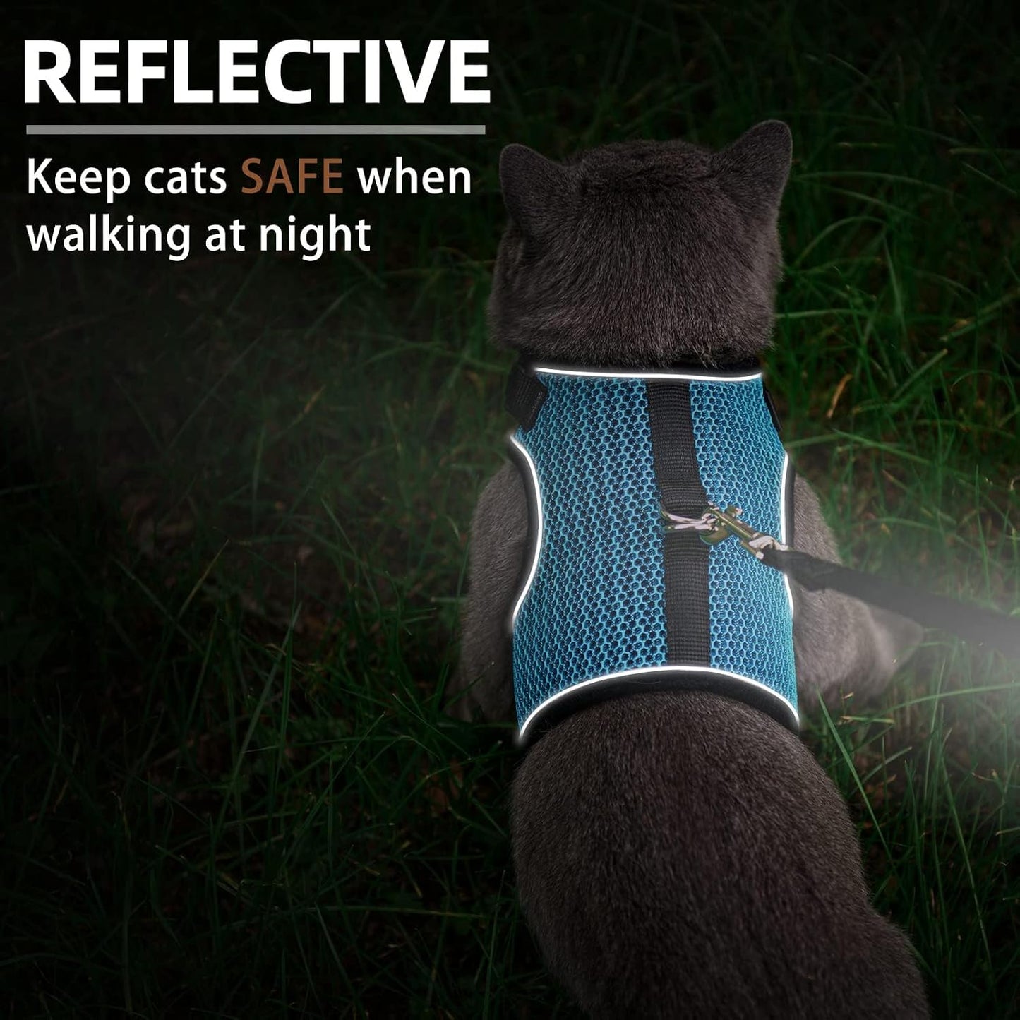 Pupteck escape proof cat harness with integrated reflective safety strips