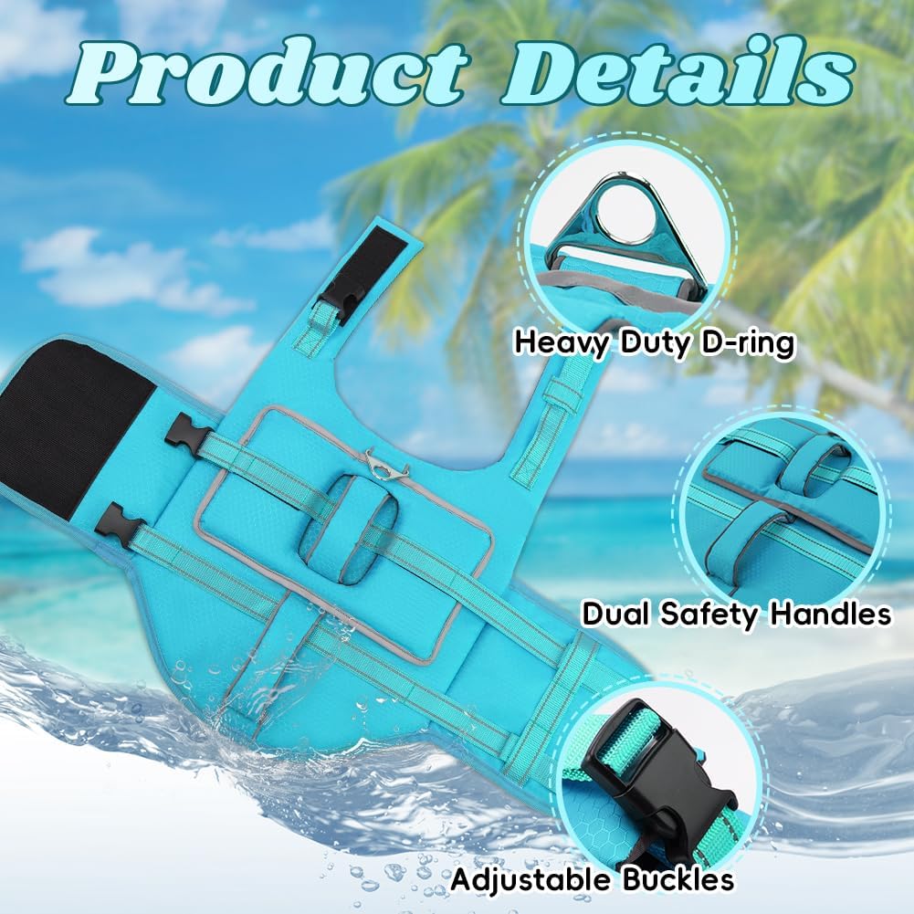 Premium pet floating vest showing the removable high buoyancy foam layer details.