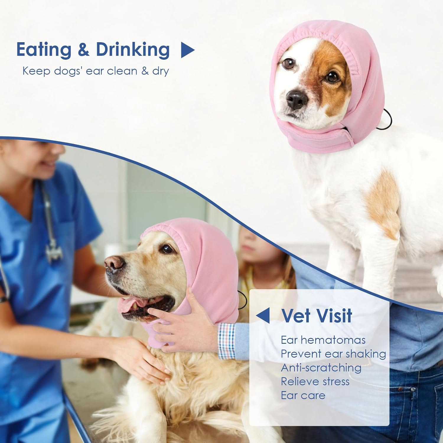 AOFITEE quiet ears dog comfort hood showing the elastic band closure.