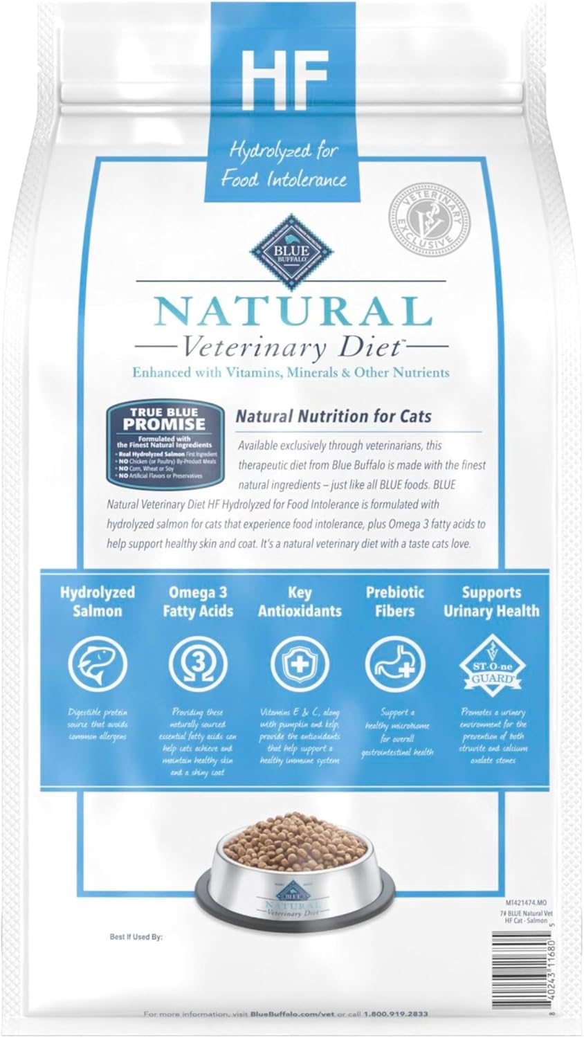 Blue Buffalo HF Hydrolyzed food intolerance dry cat food salmon formula packaging