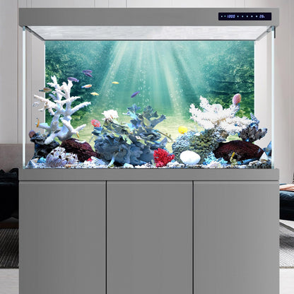 Stunning 24x12 inches aquatic plant fish tank backdrop installed smoothly on a home aquarium setup.