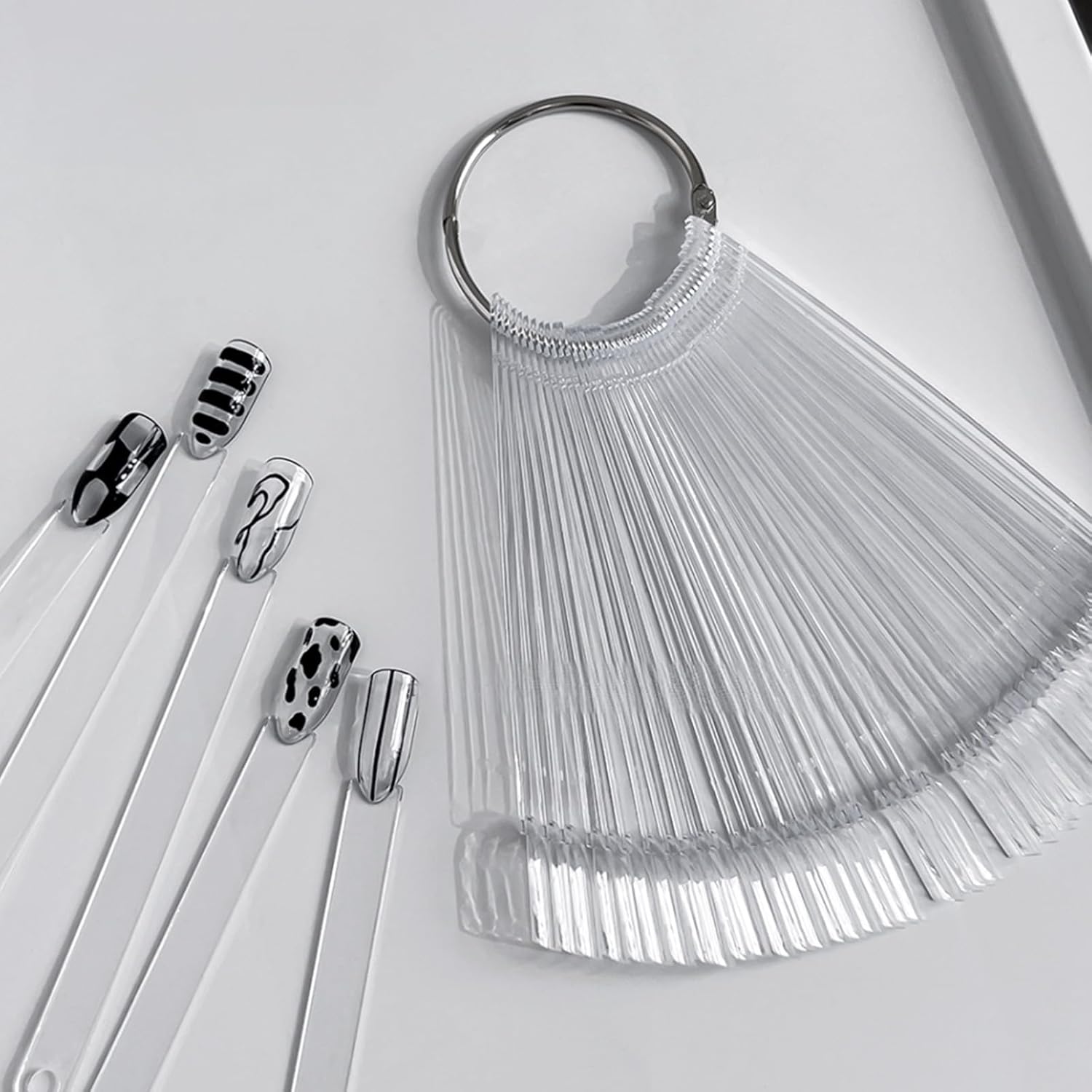 Jnd 50 pieces transparent nail practice display fan front view