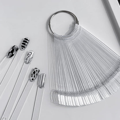Jnd 50 pieces transparent nail practice display fan front view