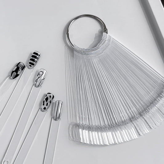 Jnd 50 pieces transparent nail practice display fan front view