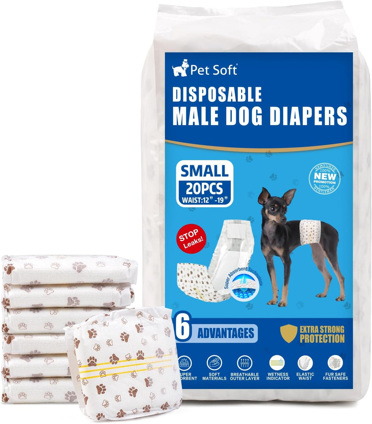 Pet Soft Dog Diapers Male - Disposable Male Dog Wraps Wetness Indicator, Ultra Absorbent Doggie Diapers Comfortable for Incontinence Excitable Urination, 50pcs XSmall - Image 9