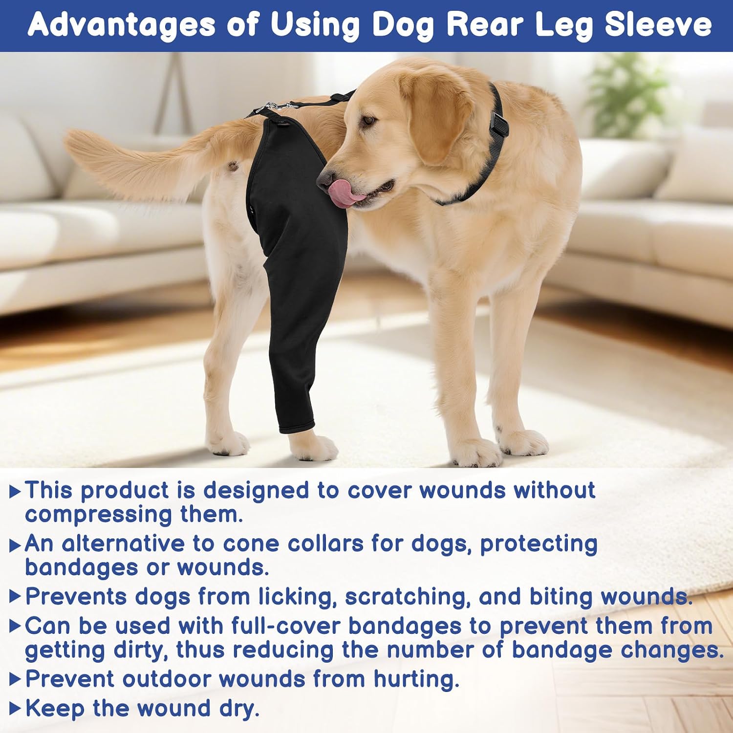 BARKLESS Single Dog Rear Leg Sleeve to Stop Licking, Breathable Male Female Dog Recovery Suit for Post Surgery, Comfortable Back Leg Sleeve for Wound Healing, Protective Cone Collar Alternative - Image 9