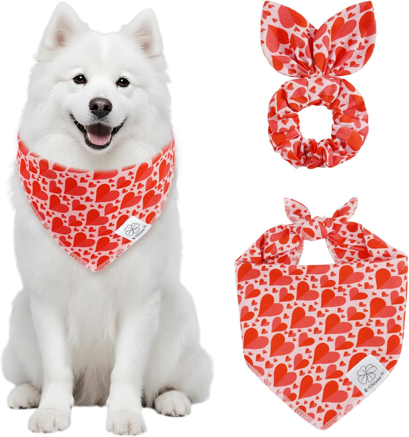 E-Clover Dog Bandanas & Matching Scrunchie Set Cute Flower Dog Scarf Bibs Girl Pet Bandana with Bow Tie for Medium Large Dogs Owner Mom Spring - Image 10