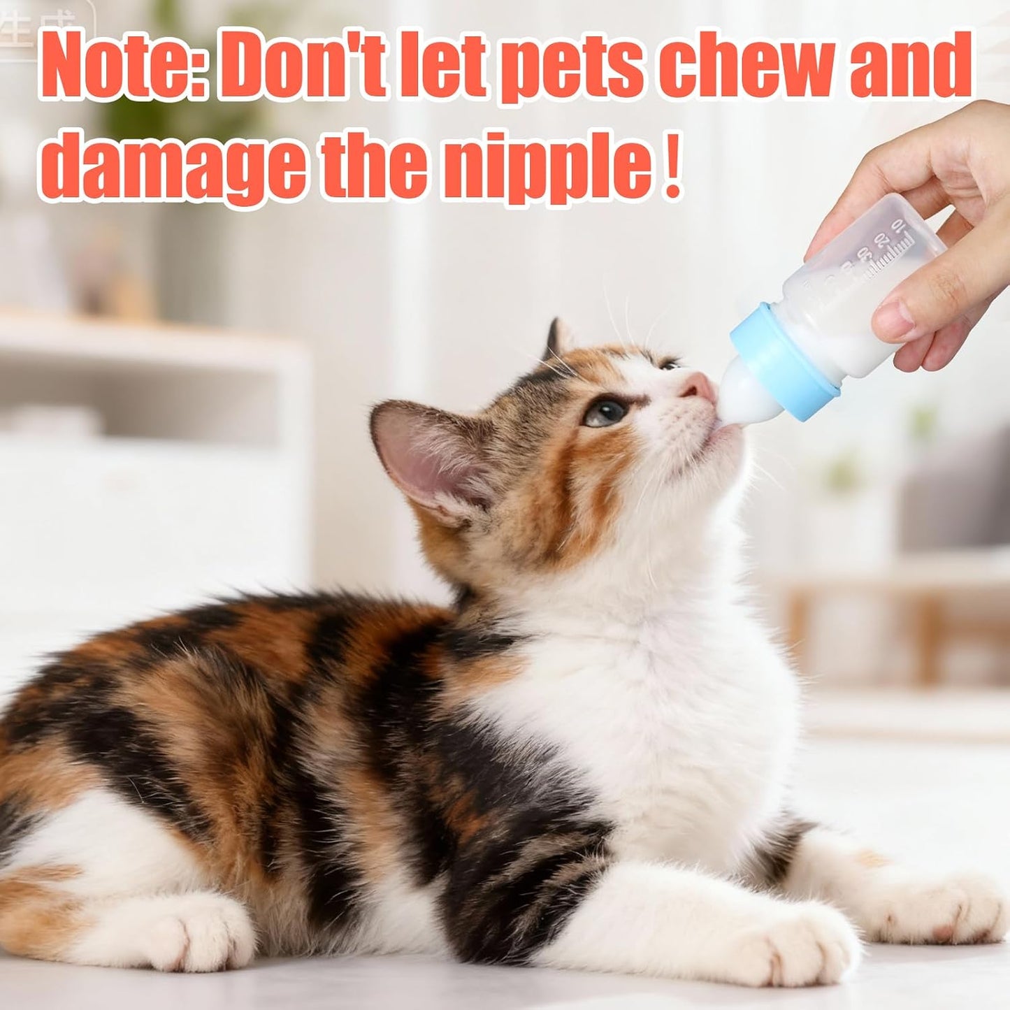 DEMORA Kitten Bottle Feeding Kit, Graduated Nursing Feeding Bottles for Pet Kitten Puppy Hamster Rabbit with Two Kinds of Replaceable Nipples Feeder (Clear, 2 oz) - Image 5