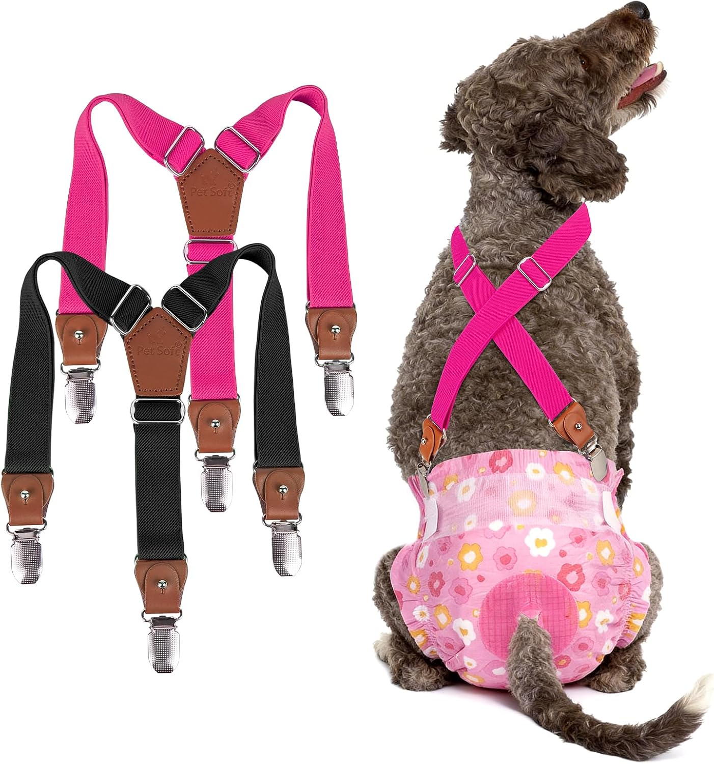 Pet Soft Dog Suspenders 2 Pieces Female Dog Diaper Suspenders for Dogs Diaper Keeper Suspender for Skirt, Dress, Diapers (Black & Pink, XS/S) - Image 13