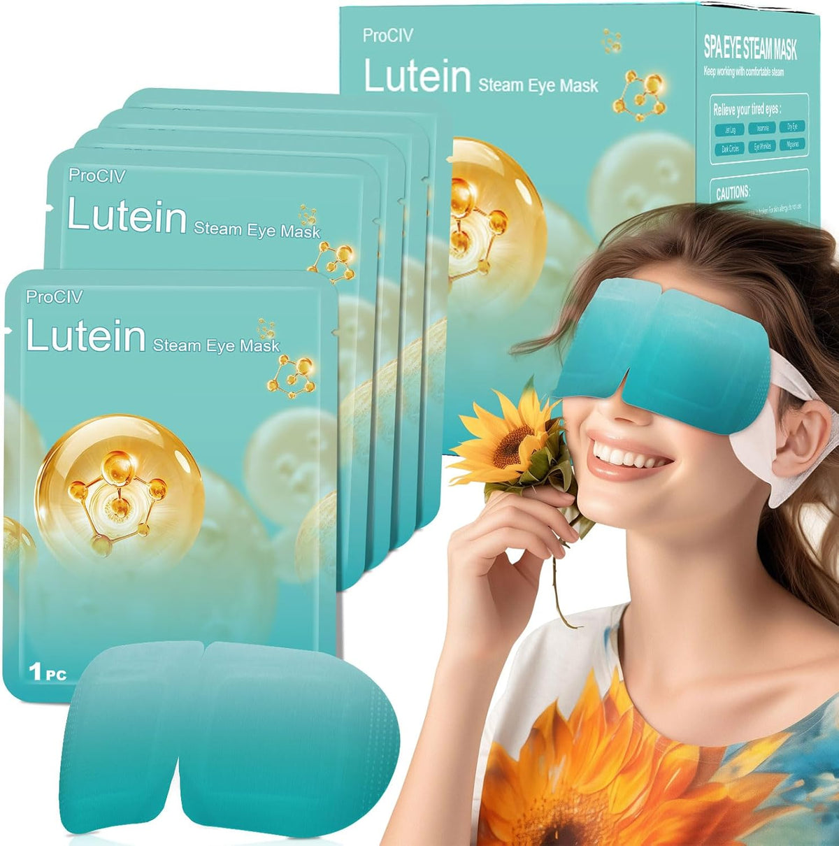ProCIV Lutein Steam Eye Masks 16 pack box front view for dry eye relief.