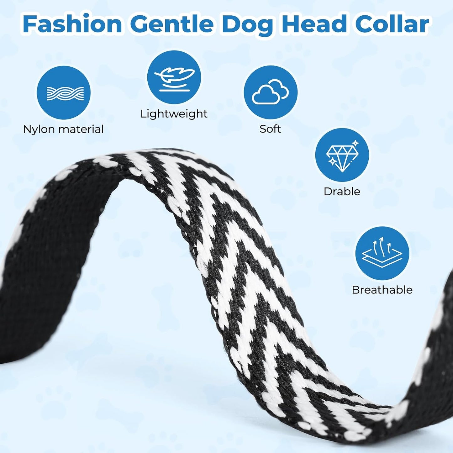Wintchuk breathable padded dog head collar with black and white stripes
