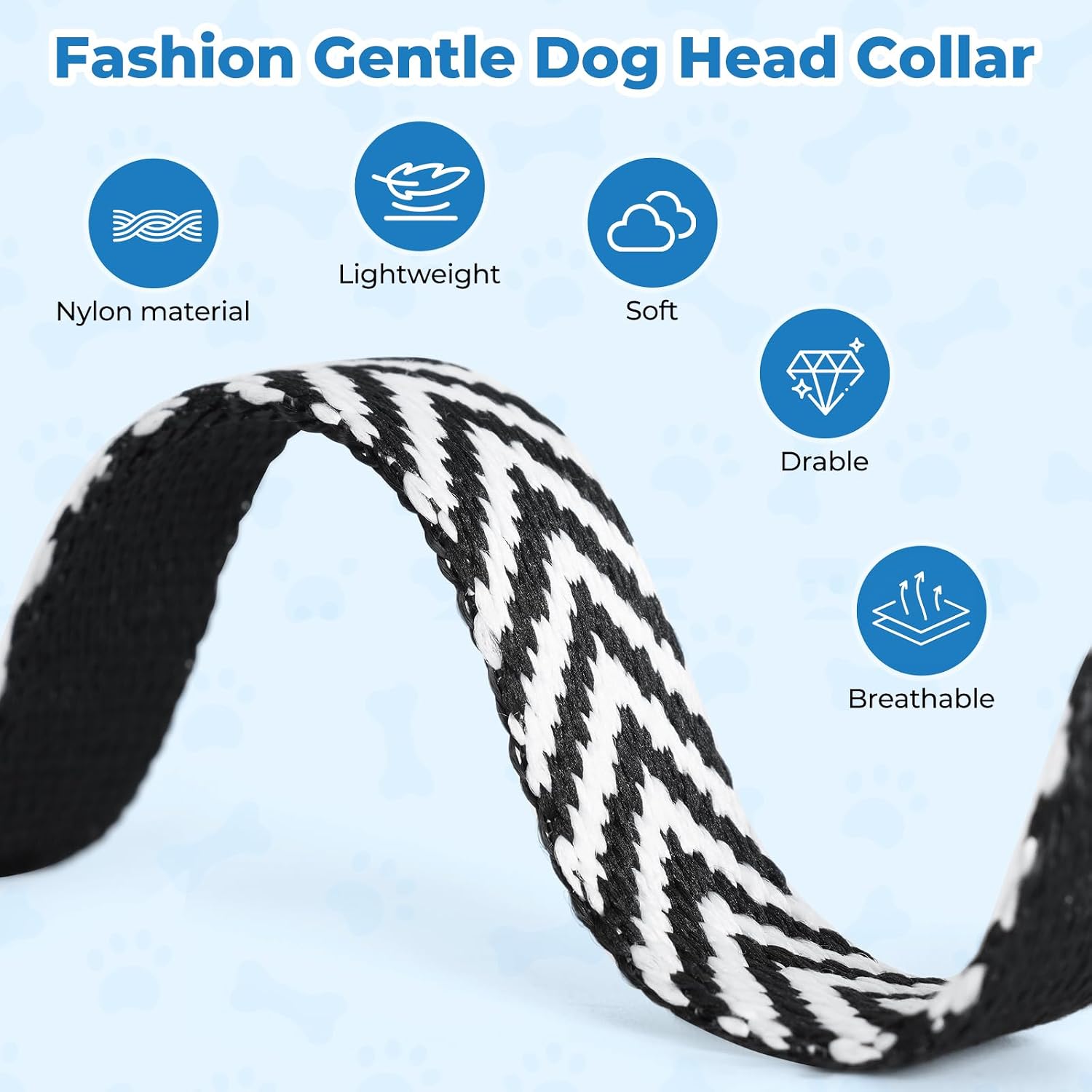 Wintchuk breathable padded dog head collar with black and white stripes
