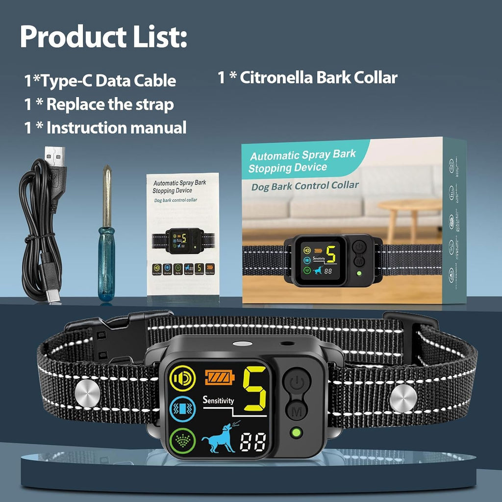 Citronella Bark Dog Collar [No Refill] Spray Dog Collar, with 5 Adjustable Sensitivity, Beep+Vibration+Spray 5 Working Modes Citronella Bark Collar, IP66 Waterproof Dog Spray Collar for L/M/S - Image 9