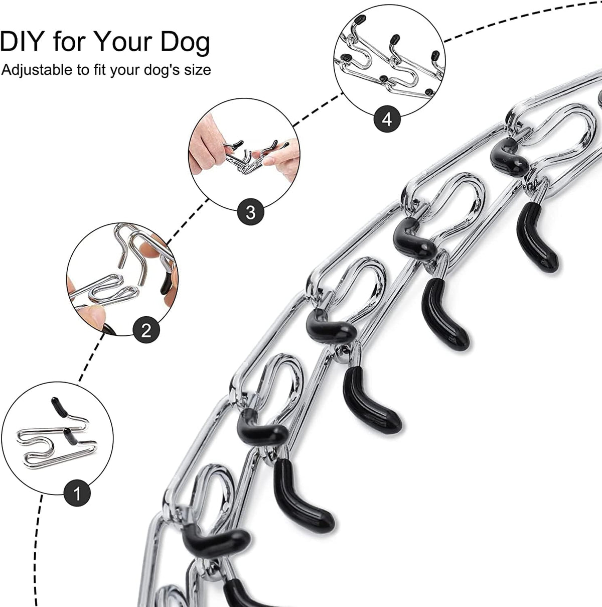 Quick release mechanism on the black dog pinch collar demonstrating easy on and off usage.