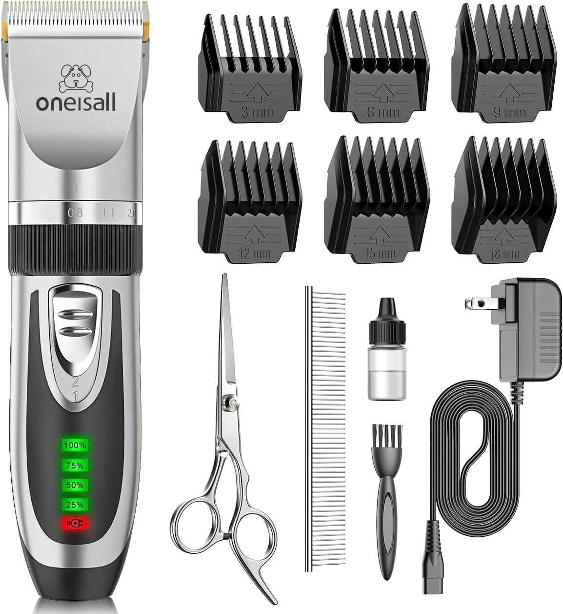 oneisall Dog Clippers Low Noise, 2-Speed Quiet Dog Grooming Kit Rechargeable Cordless Pet Hair Clipper Trimmer Shaver for Small and Large Dogs Cats Animals (Gold) - Image 9