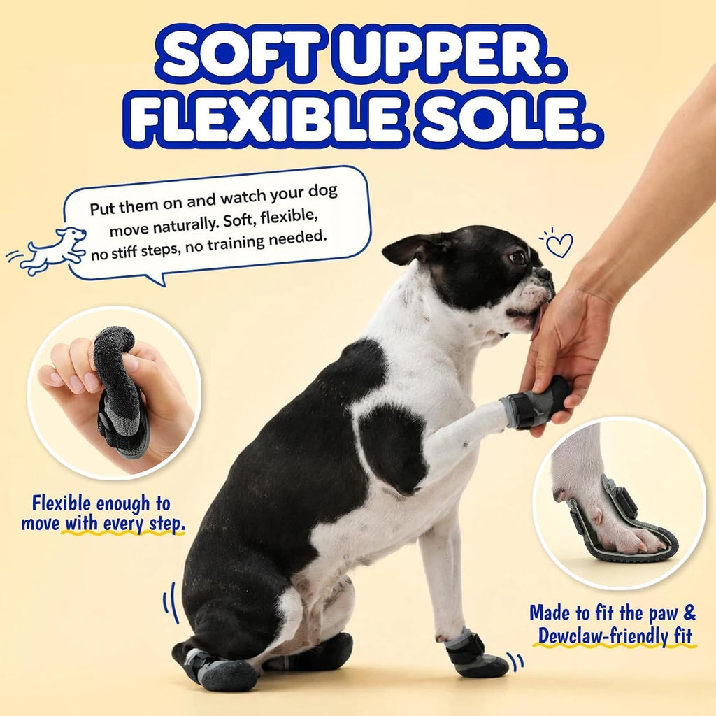 Adjustable strap system on T'CHAQUE outdoor dog booties