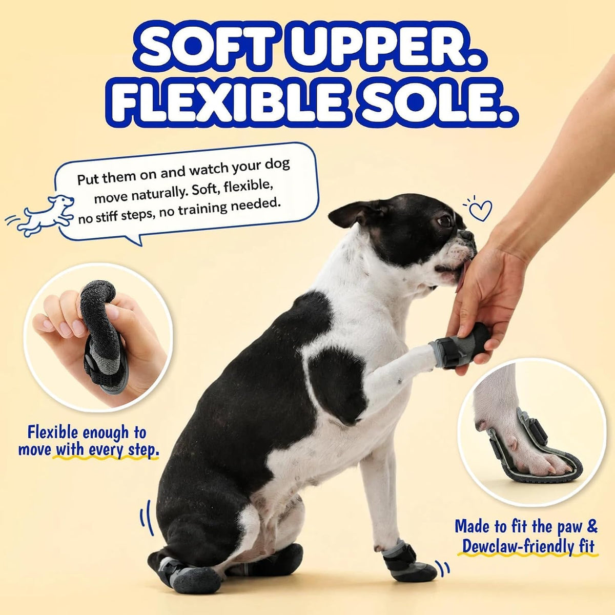 Adjustable strap system on T'CHAQUE outdoor dog booties