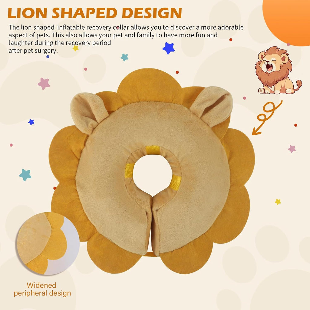 Soft lion themed inflatable collar for hassle-free pet healing