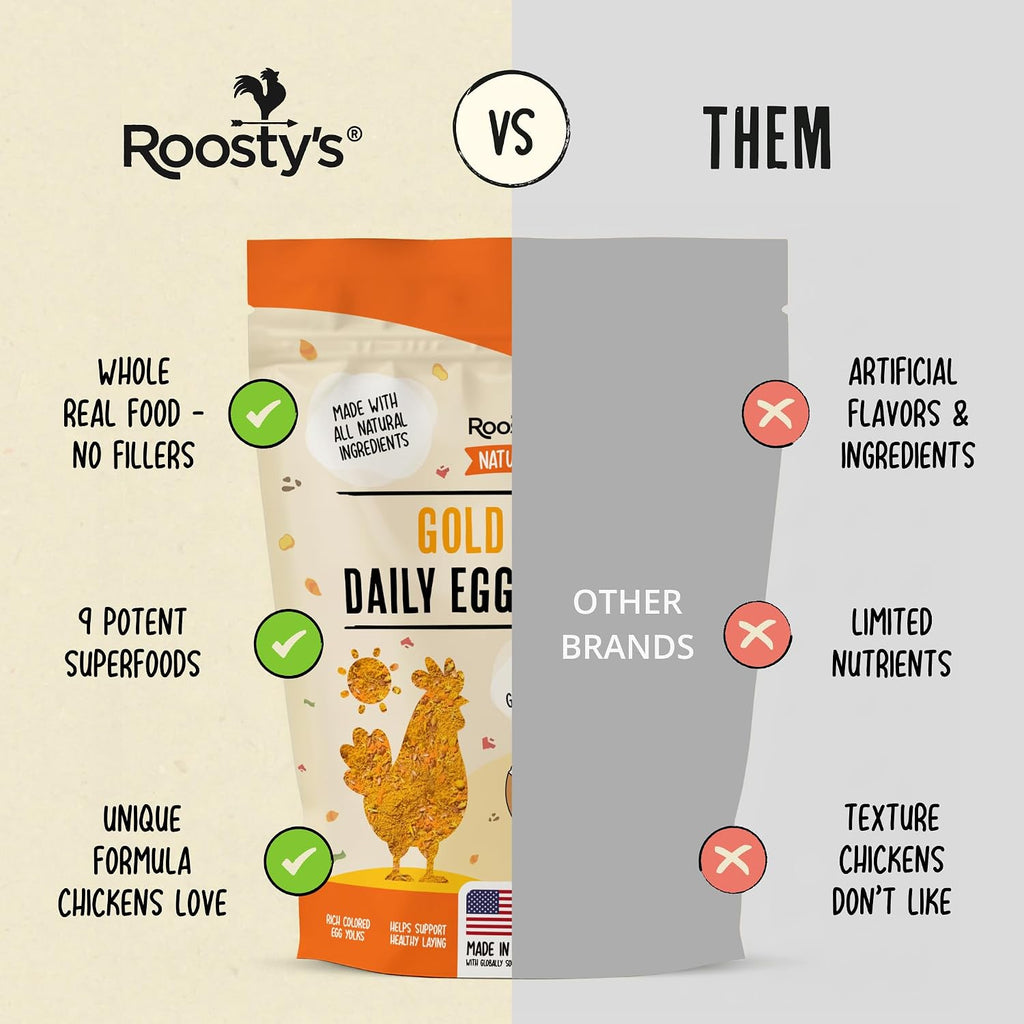 Side profile of Roosty's Gold Dust bag detailing omega-3 benefits.