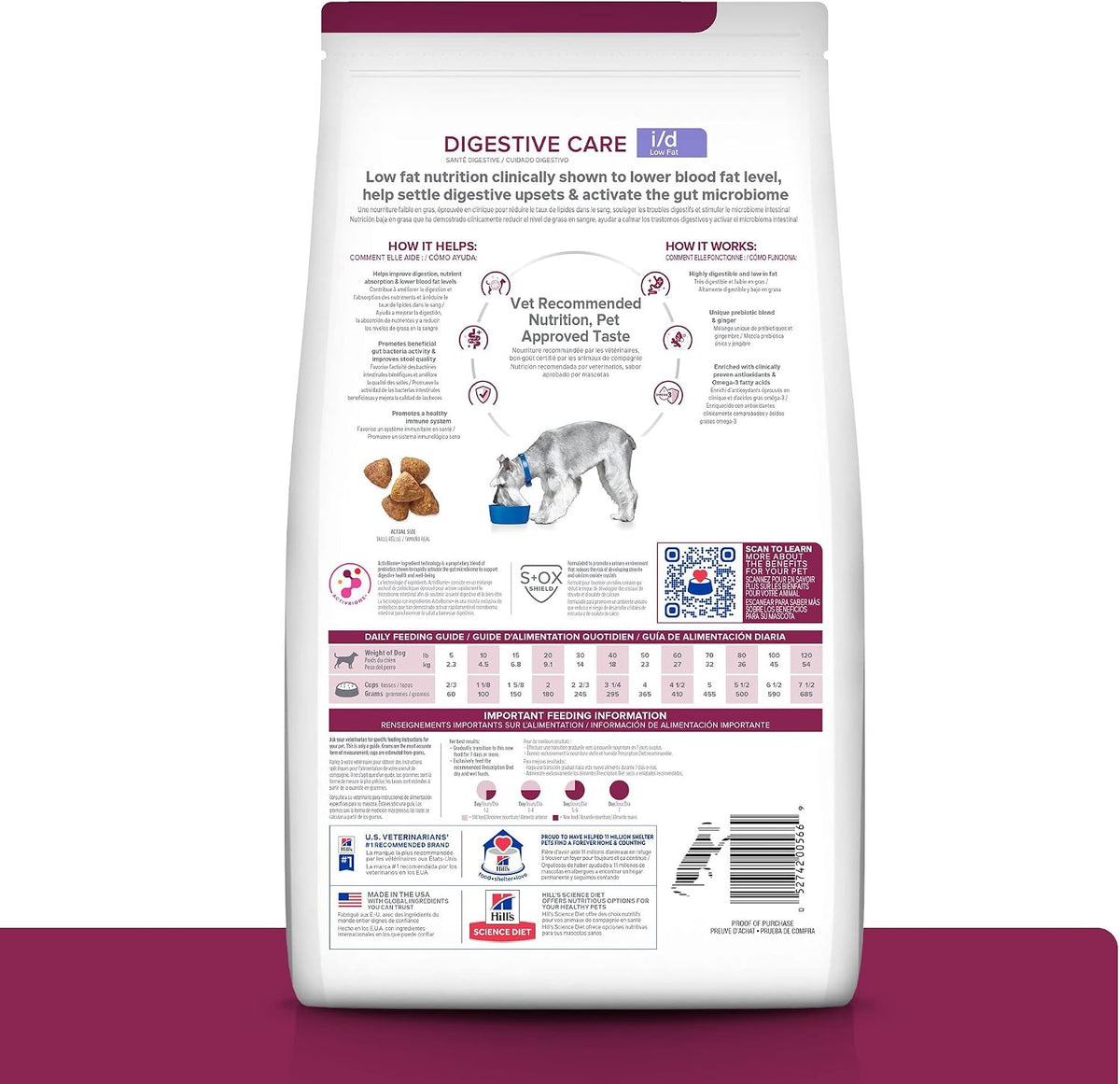 Hill's Prescription Diet id Low Fat veterinary formula chicken flavor kibble bag close up