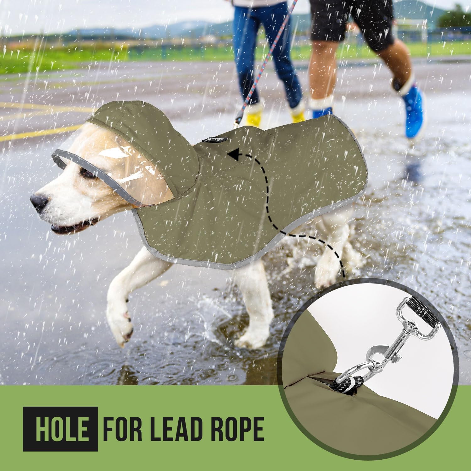 Lukovee dog rain jacket close up of the adjustable neck and belly straps