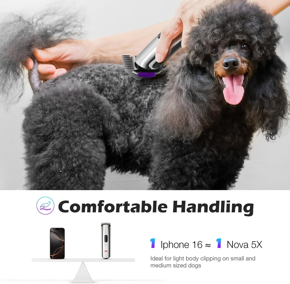 FuzzyFix rechargeable pet grooming clipper set neatly organized for travel.