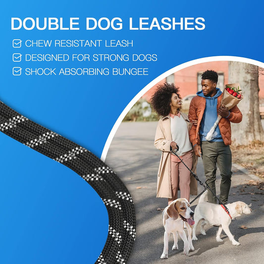MingXpets dual dog walking lead highlighting the three sixty degree swivel mechanism
