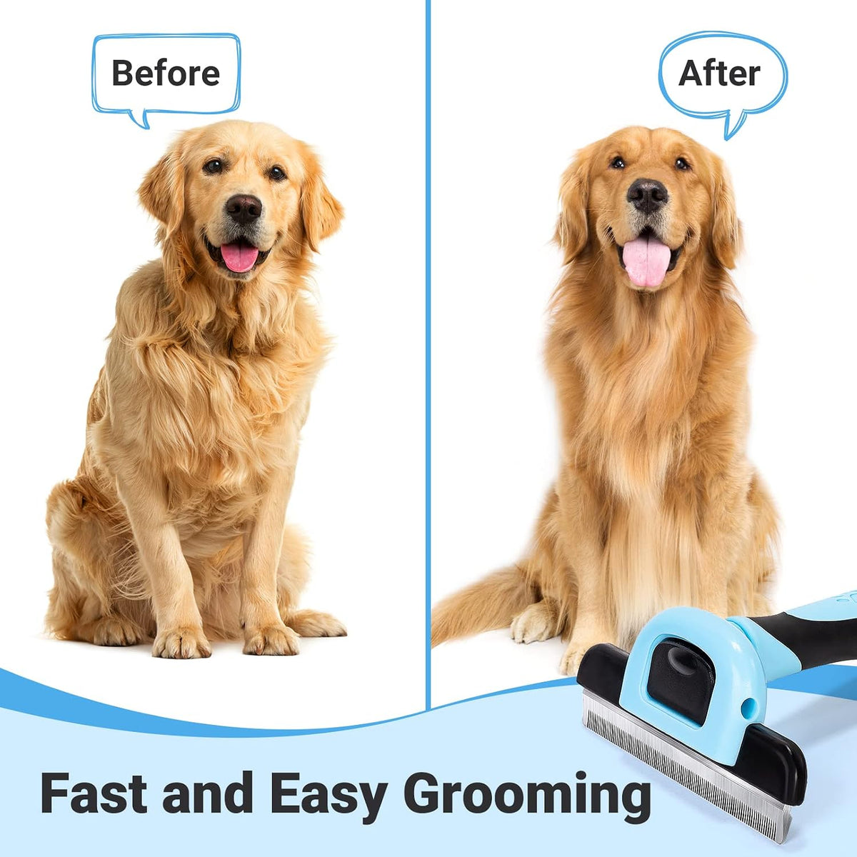 Side profile of Miu Color pet deshedding tool showing rubber grip
