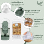 Pet birds interacting with the automatic no-mess cage feeding system.