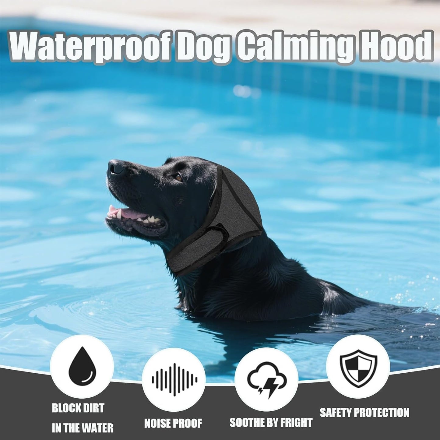 Dog wearing gray calming ear hoodie for noise protection
