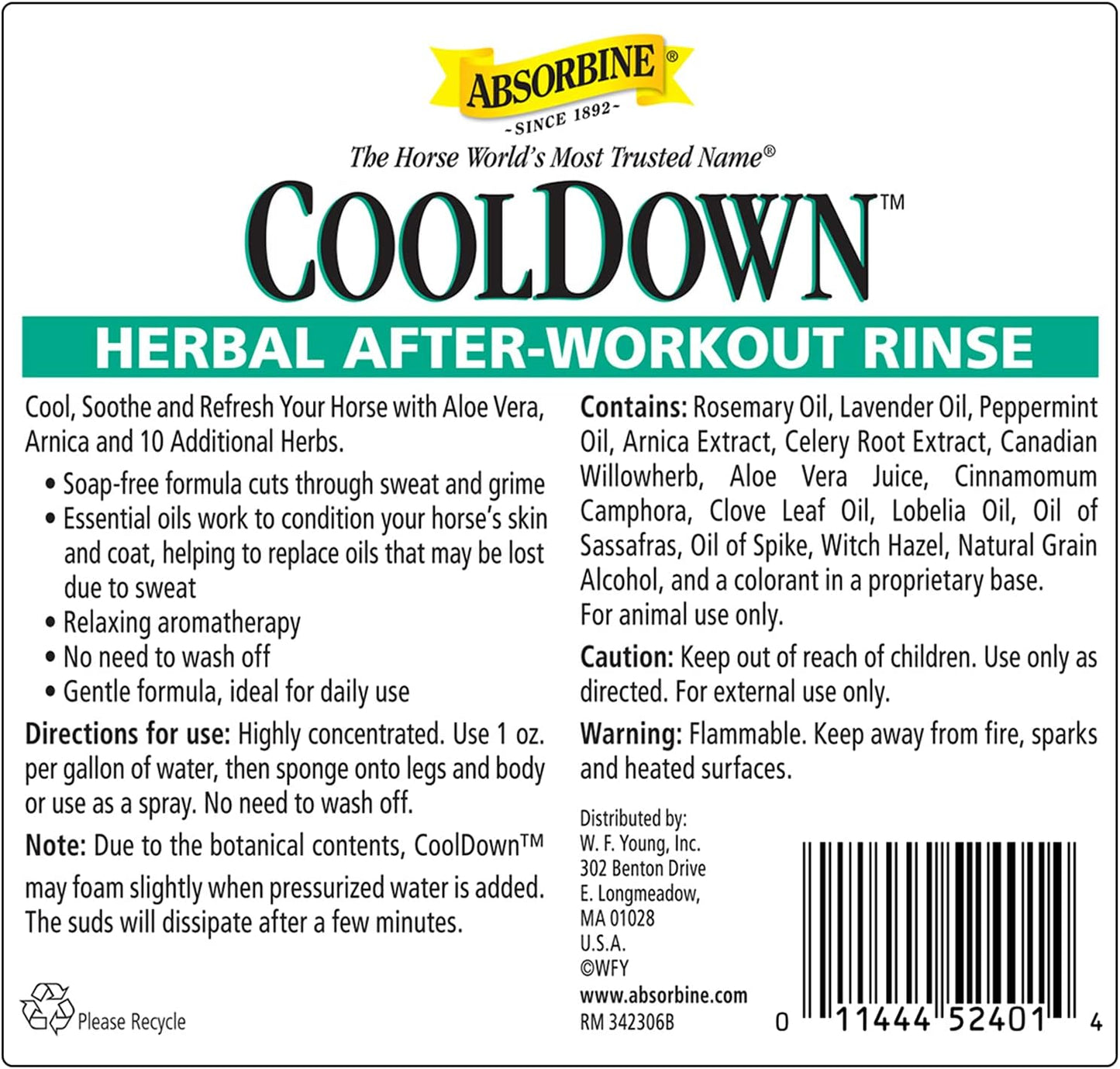 Absorbine CoolDown soap free concentrate diluted in a bucket for equine recovery.