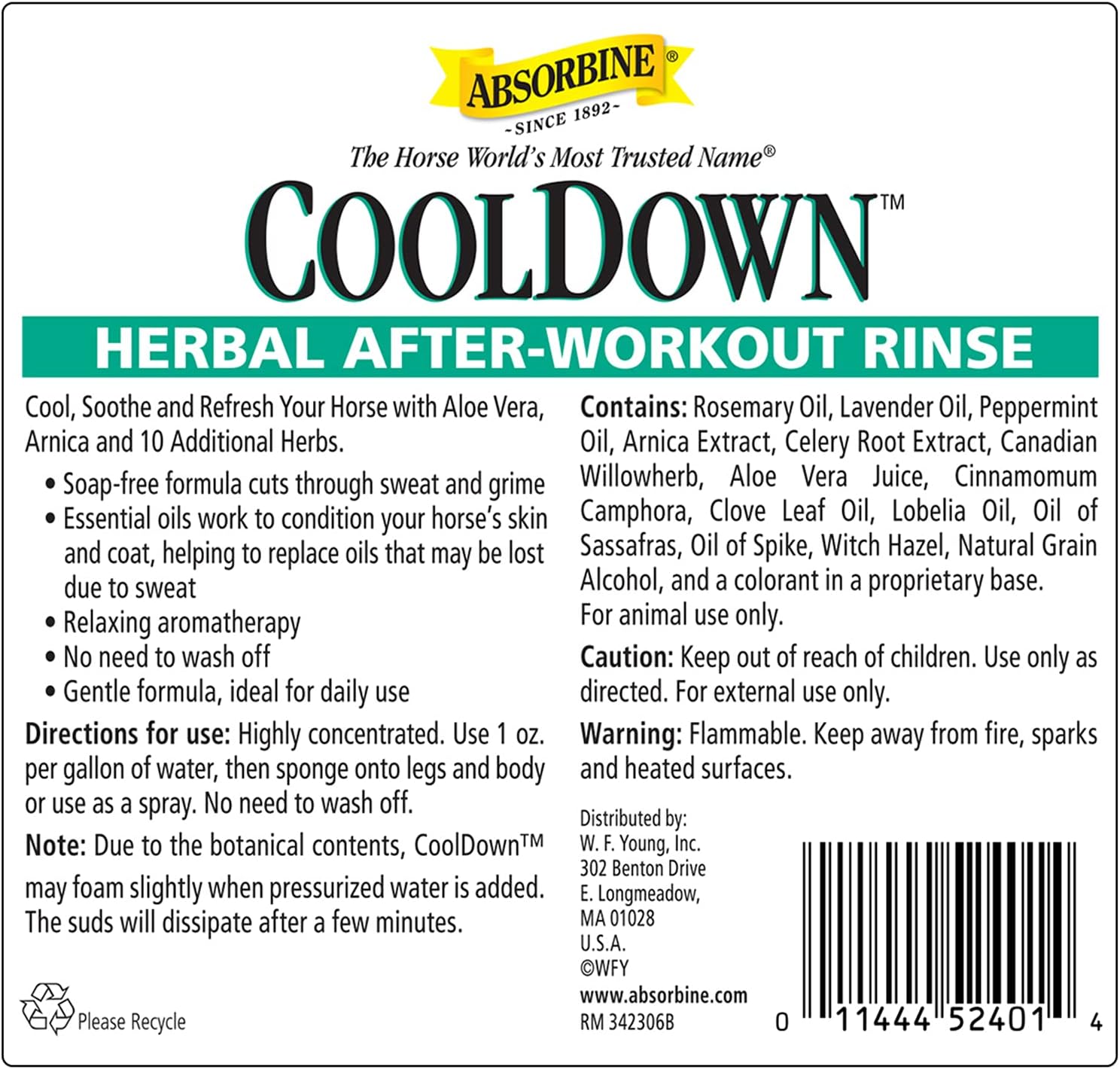 Absorbine CoolDown soap free concentrate diluted in a bucket for equine recovery.