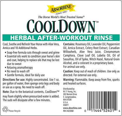 Absorbine CoolDown soap free concentrate diluted in a bucket for equine recovery.
