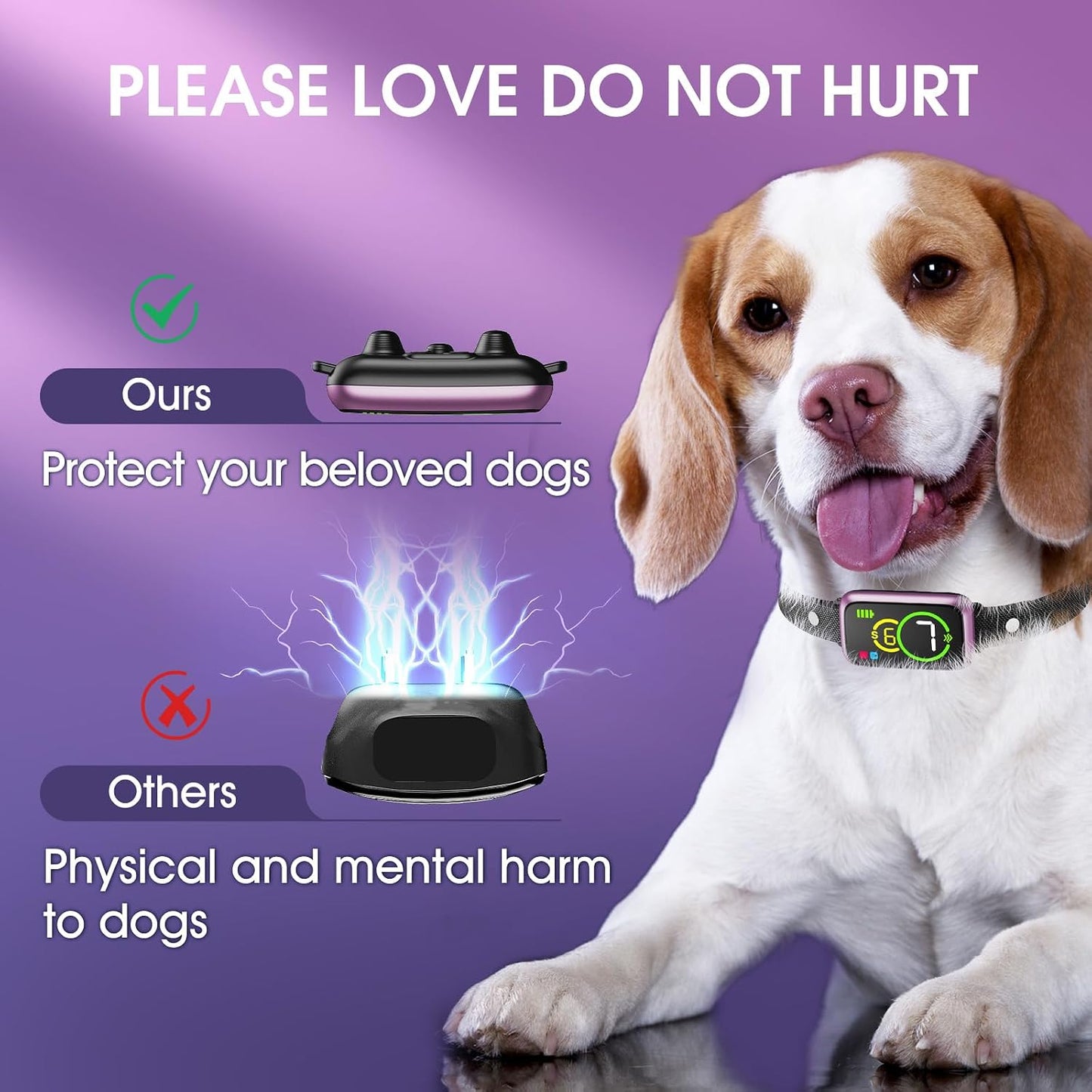 1S Stop Barking Smart Dog Bark Collar, Humane Anti Barking Device with Beep & Vibration, 7 Adjustable Sensitivity, Ultra-Light Bark Collar for Small Medium Large Dogs (Bright Purple, 1 Pack) - Image 9